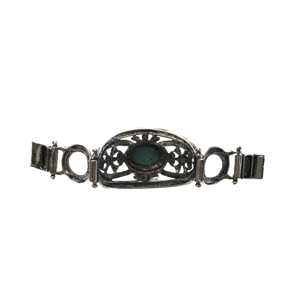 Bracelet, Southwest Style, Silvertone Simulated Turquoise - Picture 5 of 7